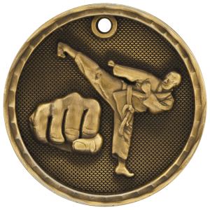 import placeholder for 2 antique gold 3d martial arts medal