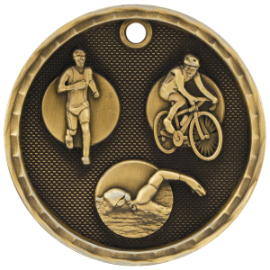 import placeholder for 2 antique gold 3d triathlon medal