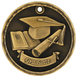 import placeholder for 2 antique gold 3d graduate medal