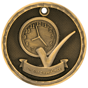 import placeholder for 2 antique gold 3d perfect attendance medal