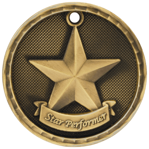 import placeholder for 2 antique gold 3d star performer medal