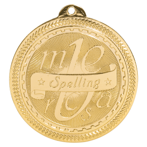 import placeholder for 2 bright gold spelling laserable britelazer medal