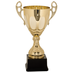 import placeholder for 14 gold completed metal cup trophy on plastic base