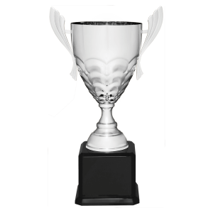 import placeholder for 21 silver completed metal cup trophy on black royal piano finish base