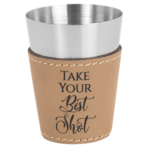 import placeholder for 2 oz light brown laserable leatherette stainless steel shot glass