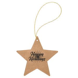 import placeholder for light brown laserable leatherette star ornament with gold string