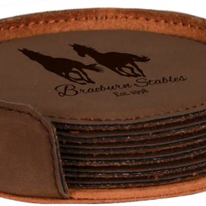 import placeholder for 4 dark brown round laserable leatherette 6 coaster set