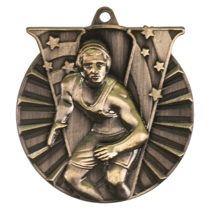 import placeholder for 2 antique gold wrestling victory medal